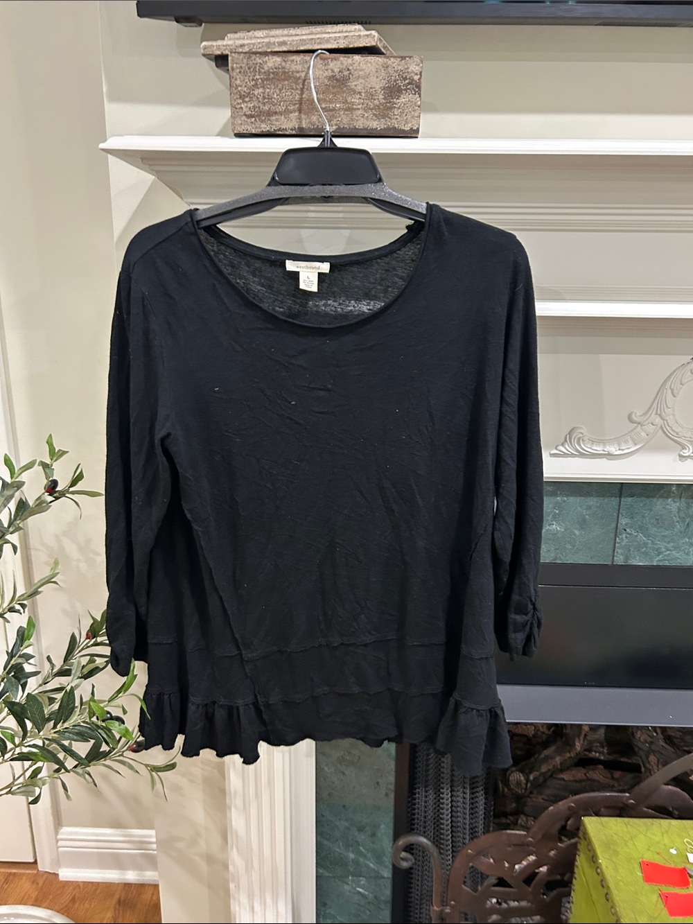 Westbound Black Long Sleeve Ruffle-Hem Tunic Top